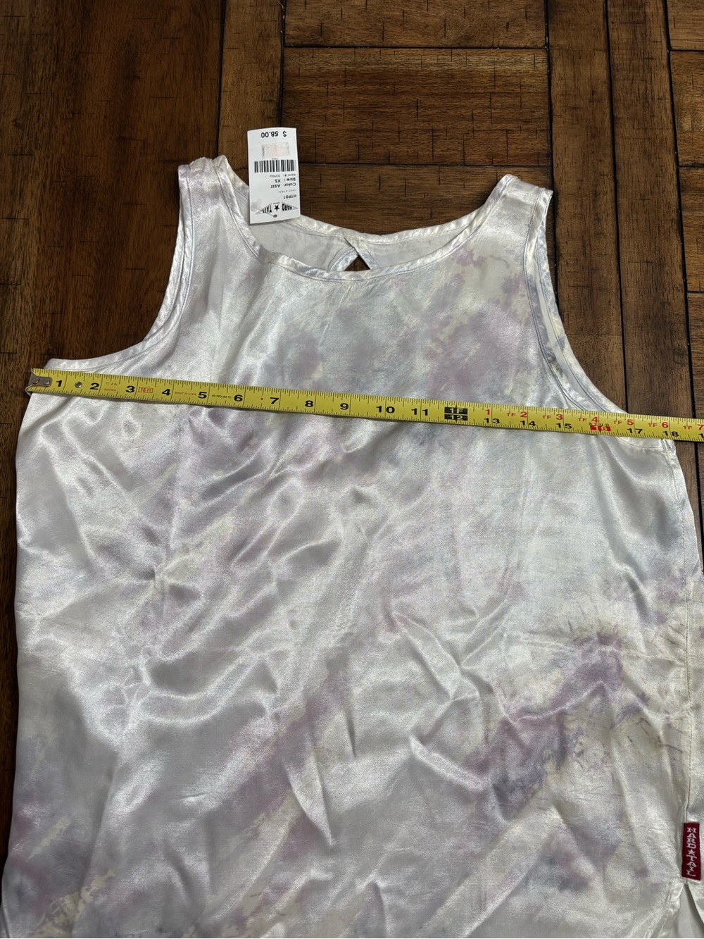 Hard Tail Satin Tie-Dye High-Low Tank Top — White & Lavender - Picture 6 of 6
